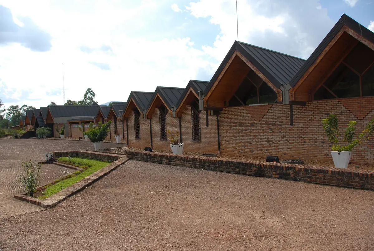 Long low museum building with gabled roofs in Huye