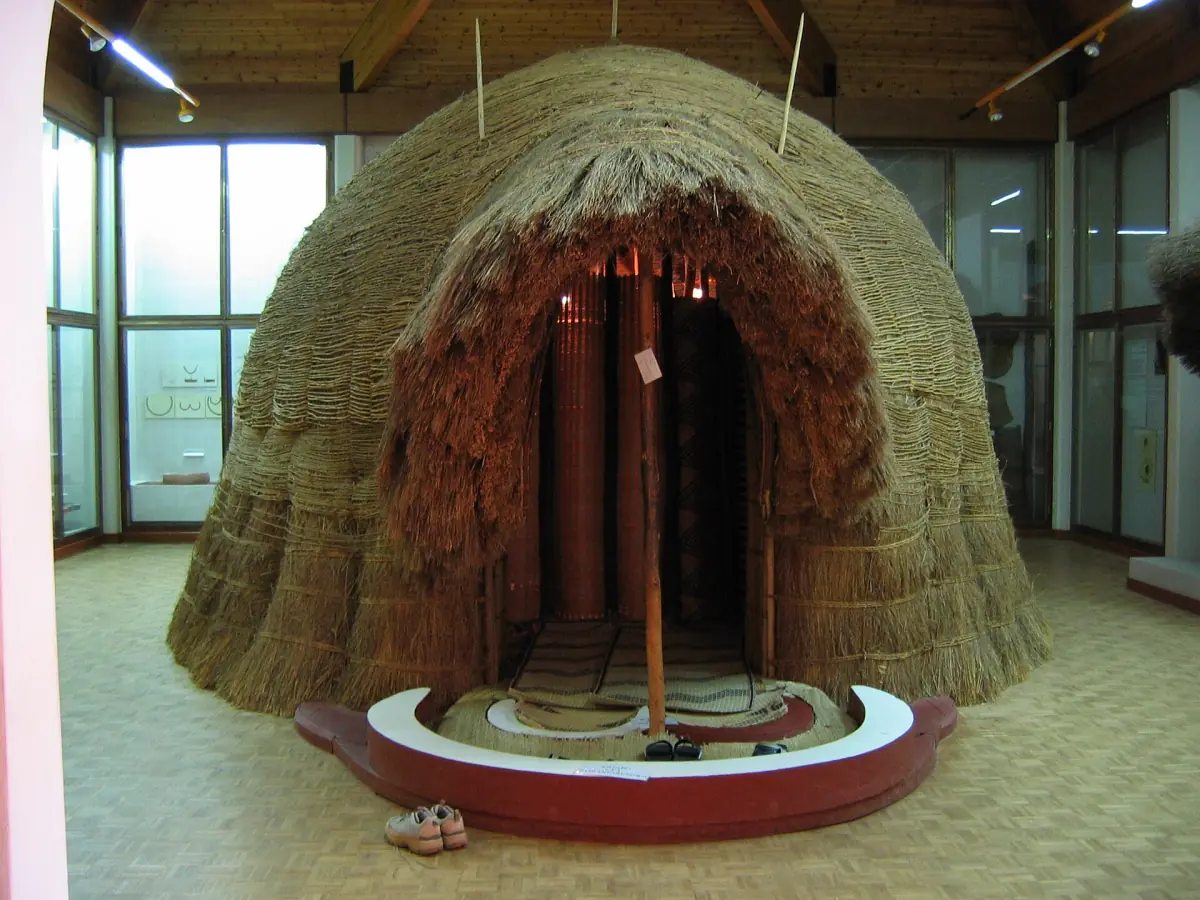Reconstructed royal thatched hut inside the museum in Huye